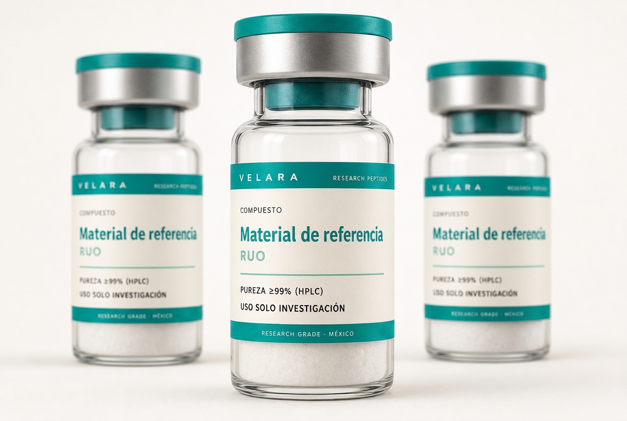 Viales de péptidos de investigación Velara Sciences con etiqueta de grado investigación